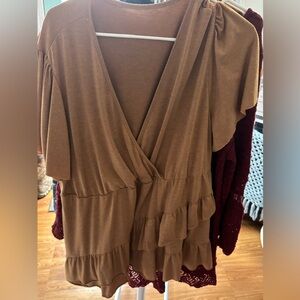 Brown Ruffled Wrap Top
